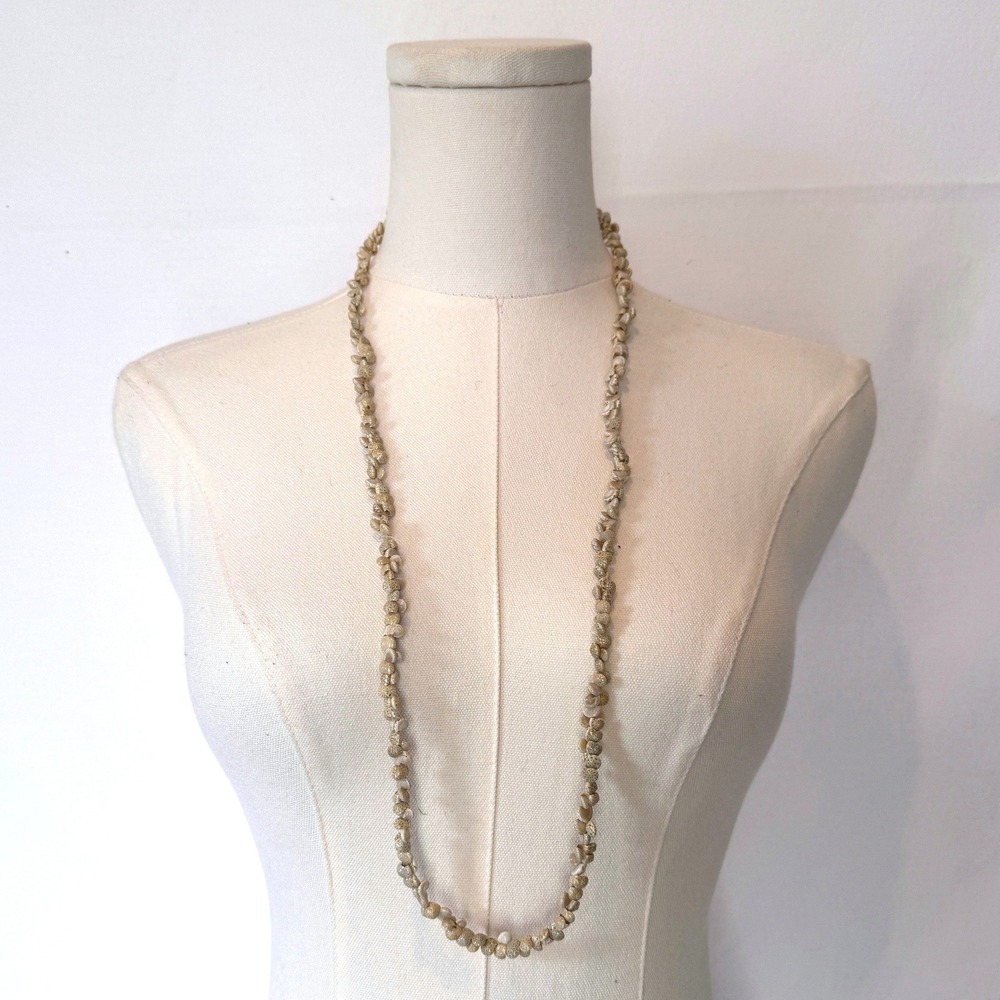 Vintage Natural Spiral Shell Lei Necklace Cream Tan Boho Beach Tropical 17"
